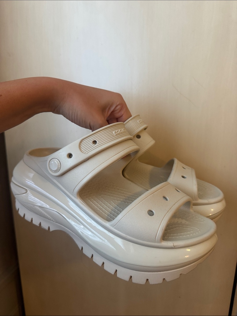 CROCS Platform Slide Sandals in Cream